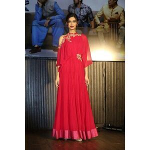 Ridhi Mehra fuchsia pink beige sequin bead floral Valentino Anarkali maxi dress